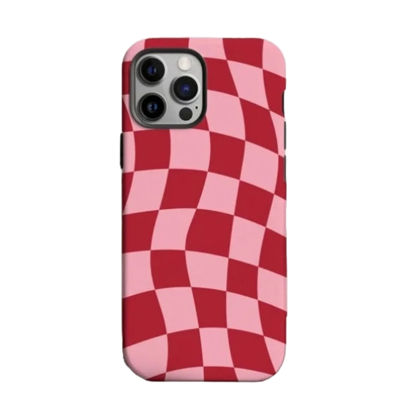 Retro Red Wavy Checkered Protective iPhone Case